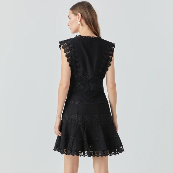 NWT Endless Rose Plunging Lace Trim Dress – Black, Size Small - Picture 2 of 9